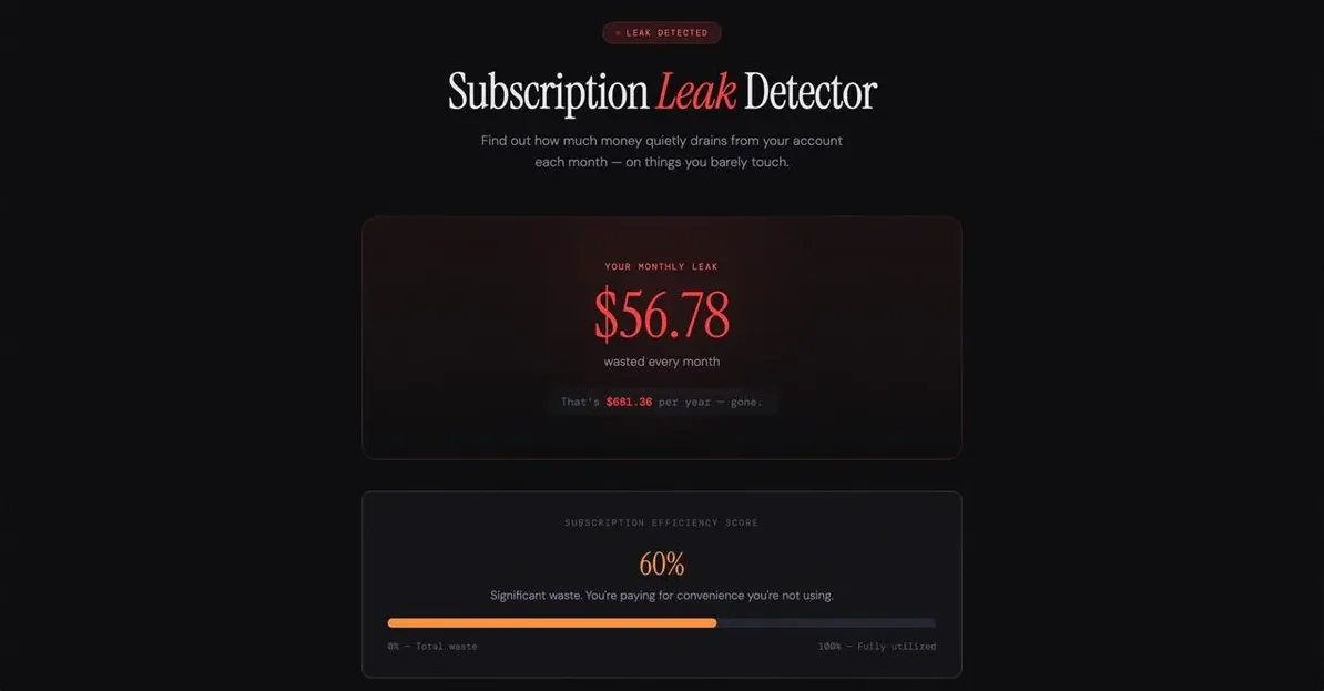 Your monthly subscription leak and efficiency score — revealed in seconds
