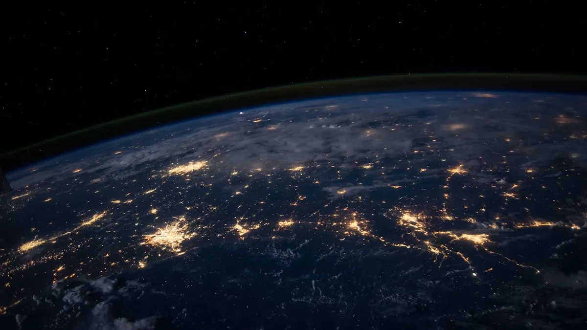 A globe illuminated in the dark — borderless access to markets anywhere in the world